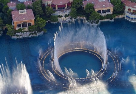 Bellagio Fountain, Las Vegas - water, buildimgs, fountain, trees