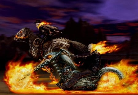 Ghost Rider on Motorycle - fire, ghost rider, motorcycle, hell