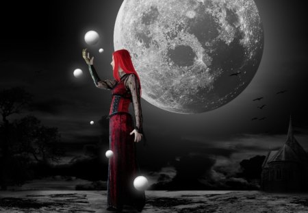 Manipulation - woman, moon, globes, collage, fantasy, power