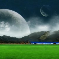 Green Fantasy Landscape (Double Moon)