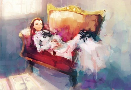 Beautiful picture - anime girl, beautiful, painting, girl, victorian, sleeping