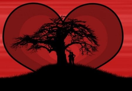 Red heart in tree - heart, romantic