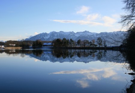 scenery - lake, tree, mountain, dawn