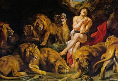 daniel lions den - from the bible, painting