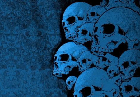 dark skull - skull, entertainment, abstract, cool wallpaper, evil, blue wallpaper, fantasy, other