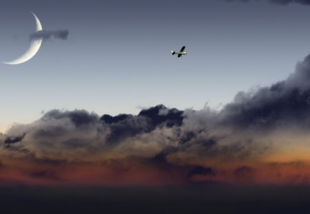 FLY OVER THE SAHARA - crescent, clouds, flight