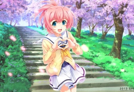 Anime - anime, school uniform, trees, pedals