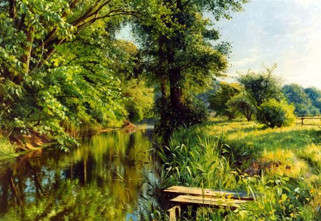 Calm river - nice, lake, trees, riverbank, greenery, summer, shore, clear, lovely, serenity, calm, painting, quiet, pretty, beautiful, river