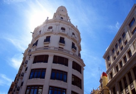 Valencia, Spain - sky, building, houses, archtiecture, clouds, blue, sun