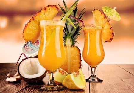 Fruit cocktail - pineapple, coconut, Fruit, cocktail