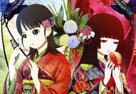 Hell Girl - Cute, Anime Girl, Yukata, Upset, Serious, Amazing, Awesome, Medium Hair, enma, Pretty, Butterfly, Creepy, Sad, Couple, Manga, Sweet, Red Eyes, Lovely, Anime, Dark, Long Hair, Emotional, Flower, Yuzuki, jigoku shoujo, Kimono, Mikage, Beautiful, Anime Girls, Blue Eyes, Gorgeous, Short Hair, ai, hell girl