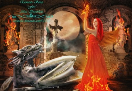 Elements Series - elements, dragon, lady, fantasy