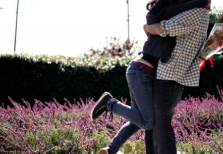 The sweetest moment - warmth, roses, shrubs, hugs, grass, field, loves, sweet