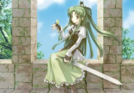 swordswoman - sword, anime, pillars, girl, manga