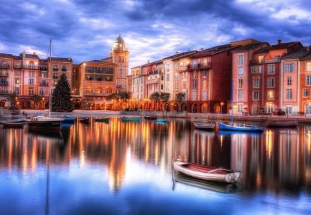 Splendor - beauty, sky, sailboats, peaceful, amazing, view, reflection, clouds, architecture, house, boat, houses, building, boats, sailing, lovely, buildings, nature, town, blue, beautiful, splendor, sailboat, sea