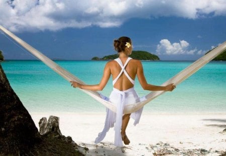 Summer beauty - back, nature, sky, beach, girl