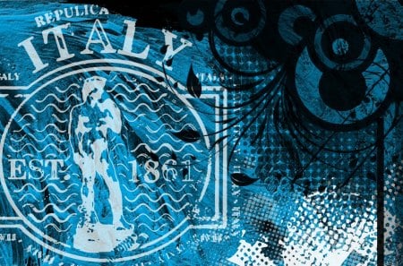 Blue Italy - blue, stamp, photoshop, brushes, black, textures, grey, white, layers, color, italy, wallpaper