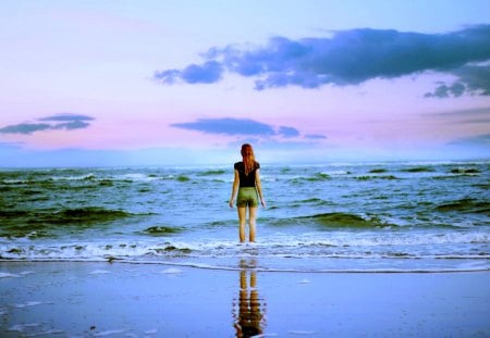 SHE admires NATURE! - landscape, beach, sea, girl, nature