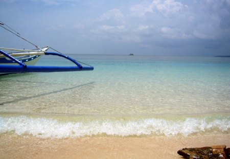 Yapak Beach, Boracay, Phillippines - clouds, water, blue, beach, boat, tan, sand, nature, day, wave, sky