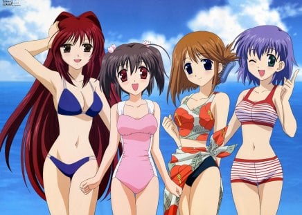 Summer Beautiful girls. - girls, sky, pink, blue