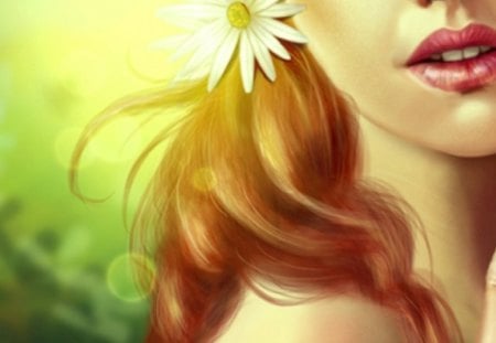 Camomiles in Her Hair - camomiles, fantasy, lady, hair