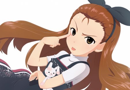 ~Minase Iori~ - brown hair, anime, dress, toy, long hair, bow, minase iori, idolmaster, bunny