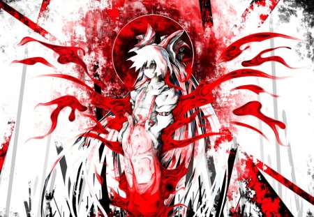 Fujiwara no Mokou - mokou, female, long hair, fujiwara no mokou, red eyes, games, touhou, anime, video games, white hair