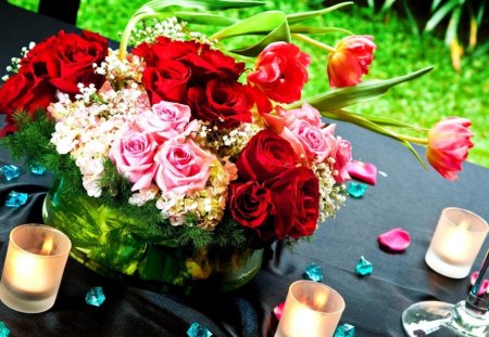 Beautiful flowers - green, flowers, roses, red