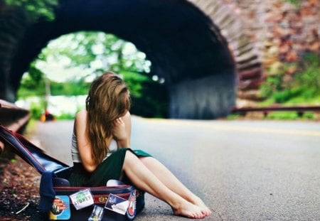 Bleak - woman, bag, street, sad