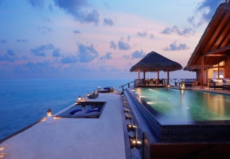 fantastic terrace in an ocean front resort - sea, terrace, resort, pool