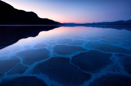 badwater basin in death valley at sunrise - silouhette, lake, mountain, sunrise