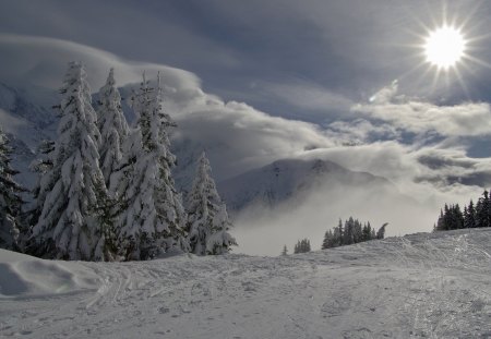 Beautiful View - sky, winter, view, beautiful, sun, blue, snow