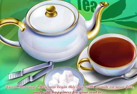 Have a green tea. - table, cups, tea, green