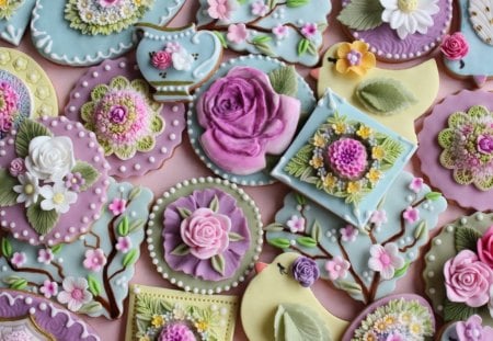 Decorative cookies - flowers, frosting, cookies, food, sweets, decorative