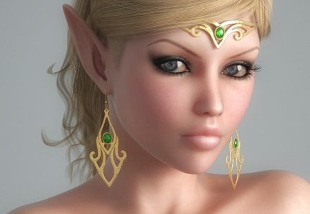 Women Elf - earrings, The woman, tiara, Elf