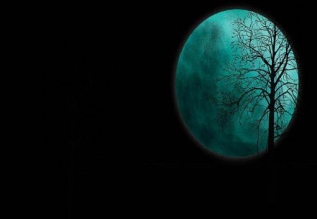 Blue Moon - Moon, abstract, fantasy, tree