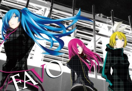 ~Vocaloid~ - anime, vocaloid, blonde, hatsune miku, long hair, girls, rin kagamine, blue hair, megurine luka, friends, blue eyes