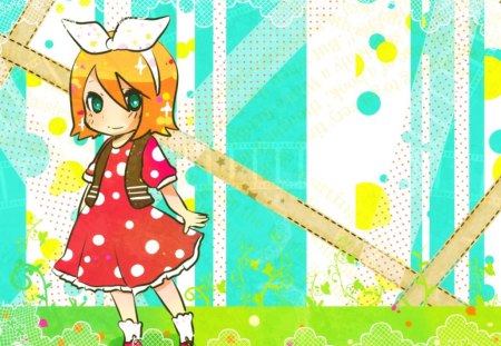 ~Sweet Little Rin~ - colorful, vocaloid, anime, rin kagamine, red dress, cute, bow