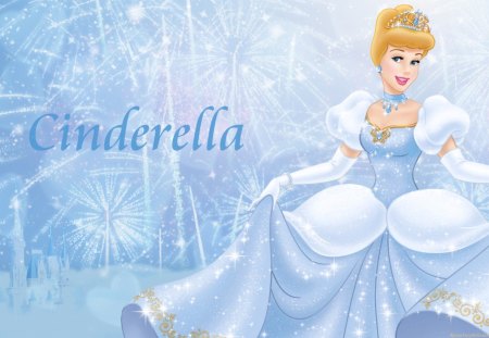 ~Cinderella~ - pretty, crown, dress, white gloves, Cinderella, animated, classic, movie, princess, fairy tale, disney, fireworks, castle