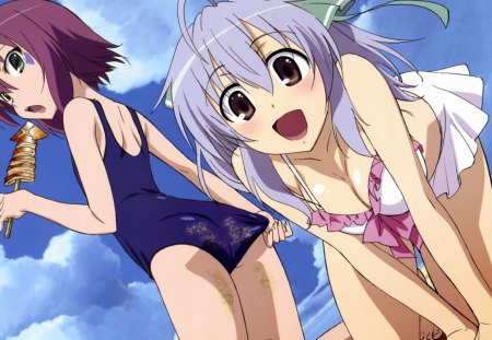 Wow..!! Whats that...?? - anime, girls, cute, swimsuit