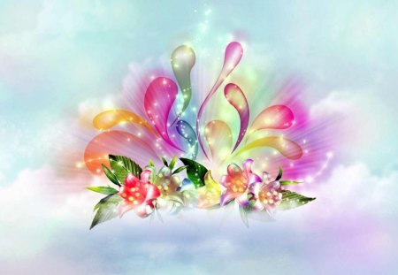 Pastel Flowers - colorful, white, abstract, purple, pretty, yellow, pink, blue, beautiful, pastel, orange, green, colors, flowers