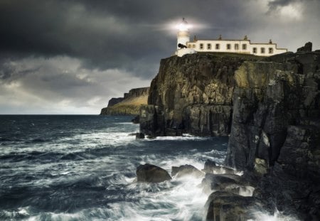 Lighthouse - nature, lighthouse, ocean, cliff, water, wave