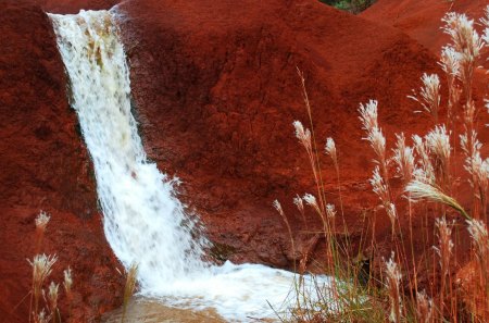 Waterfalls - nature, red soil, water, waterfalls