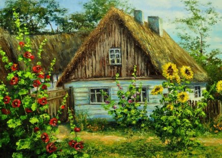 Old house - flowers, house, architecture, colorful