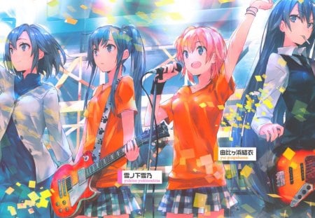 anime - band, anime, long hair, guitars