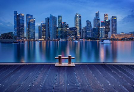 NIGHT CITY - pier, city, night, sea, wharf