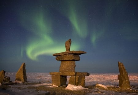 Northern Lights - north, aurora, amazing, rocks