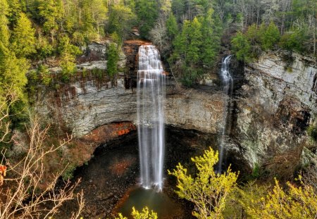 fabulous waterfalls over a cliff - waterfalls, forest, pool, cliff