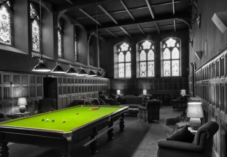 beautiful pool table in game room - room, chairs, pool table, windows