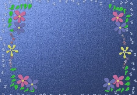 Flowery desktop - flowers, frame, blue, metallic